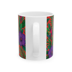 Ceramic White Mug - 11oz & 15oz, Midnight Flower Coral