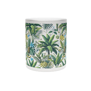 Tropical Metallic Mug, Silver - Palms & Bananas, White
