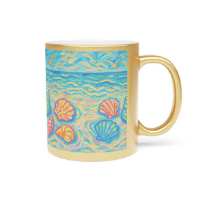 Tropical Metallic Mug, Silver - Glow Beach Seashells