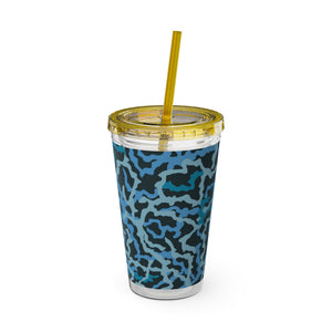 Tropical Tumbler with Straw | 16 oz: Coral Threads, Blue