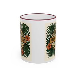 Accent Rim & Handle Coffee Mug — Palm & Bean Coffee Club Logo