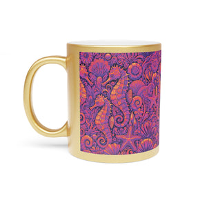Tropical Metallic Mug, Gold or Silver - Seahorse Trio, Heatwave