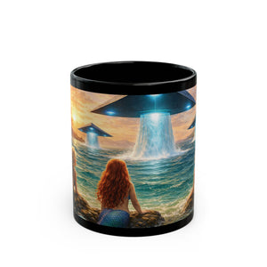 Black Coffee Mug - UFO & 3 Mermaids