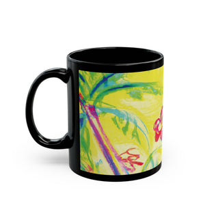 Black Coffee Mug - Tropical Doodles, Yellow