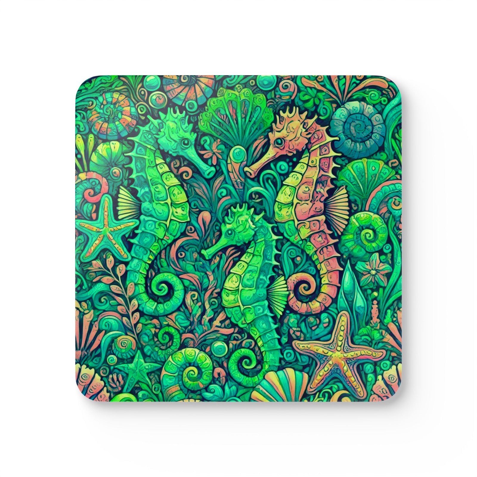 Coaster Set/4 - Seahorse Trio/Hot Lime