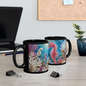 Black Mug — Colorful Pink Seahorse Coffee Cup