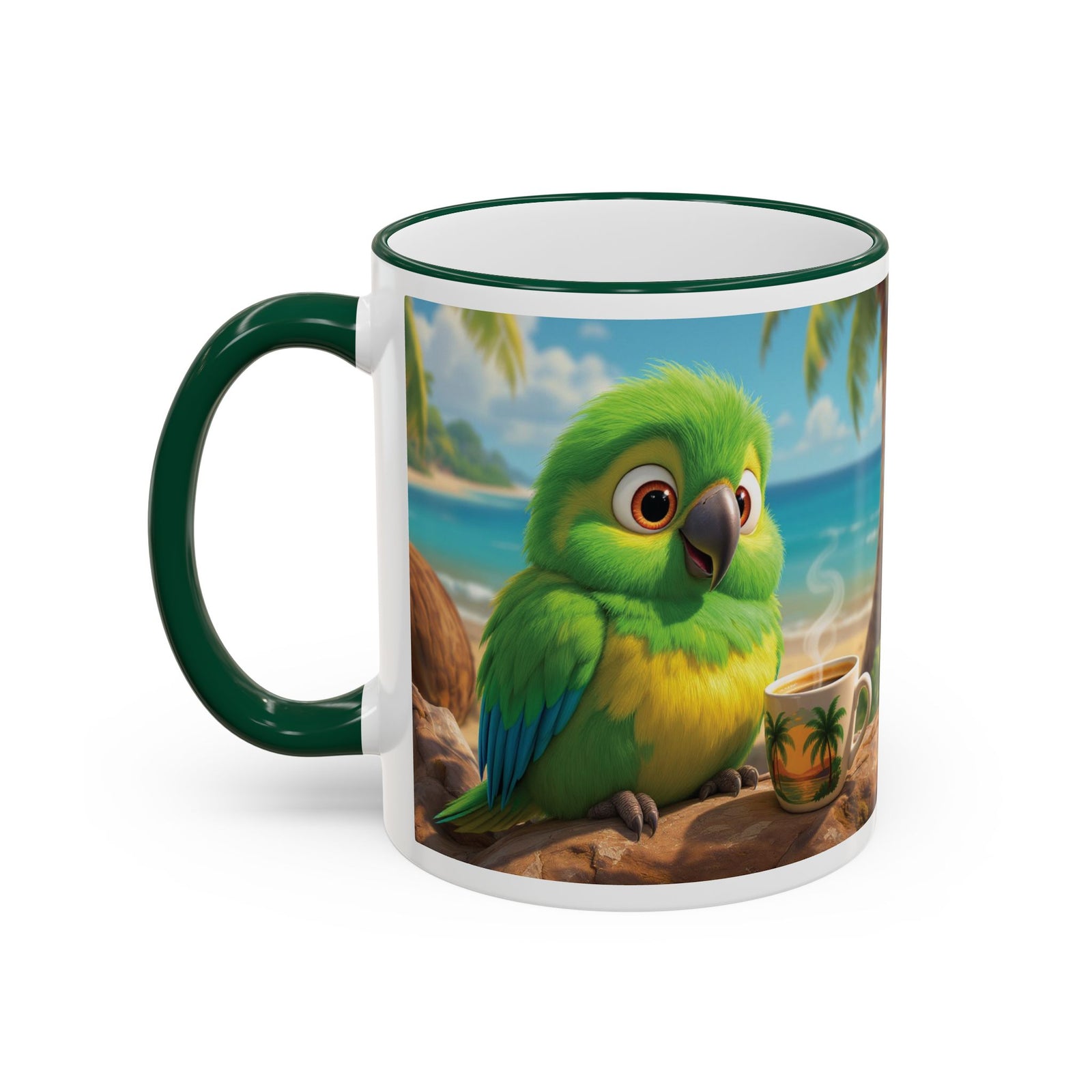 Accent Rim & Handle Coffee Mug ~ Lulu the Parrot Drinking Coffee