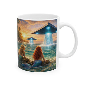 Ceramic White Mug - UFOs & Mermaids