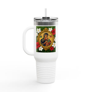 Religious Insulated Travel Mug, 40oz / Our Lady of Perpetual Help, Mary and Jesus
