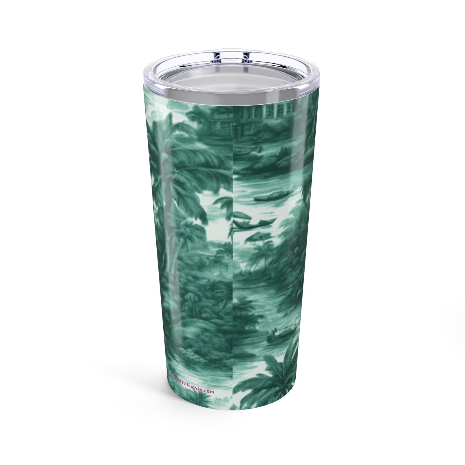 20oz Tropical Glossy Tumbler / Tropical Toile, Evergreen