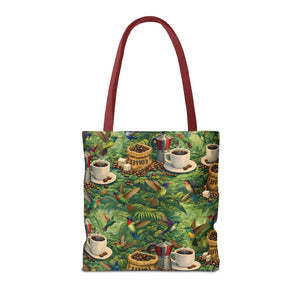 Tropical Hummingbirds & Coffee Tote Bag, Black - 3 Sizes
