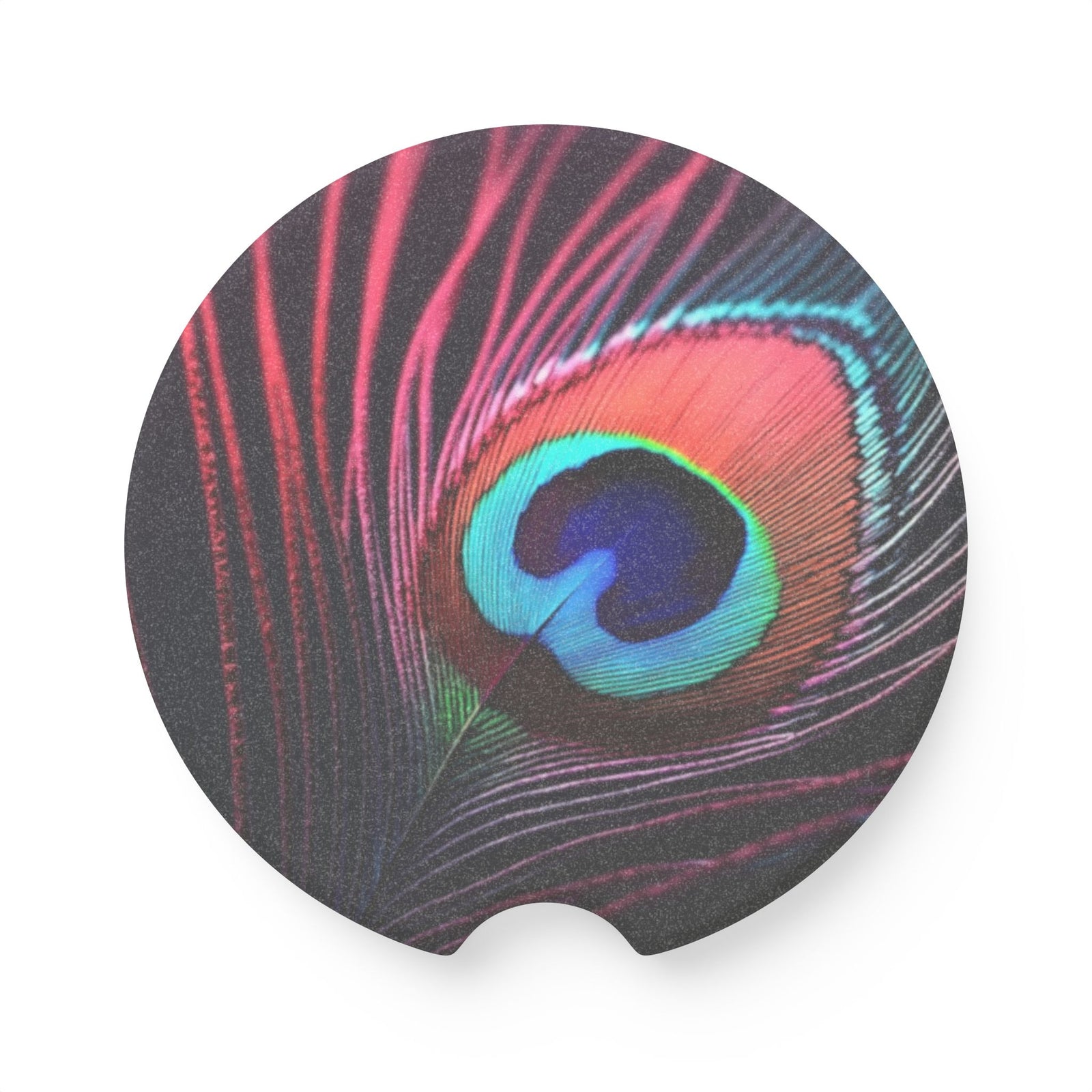 Soapstone Car Coaster - Peacock Eye Feather, Magenta