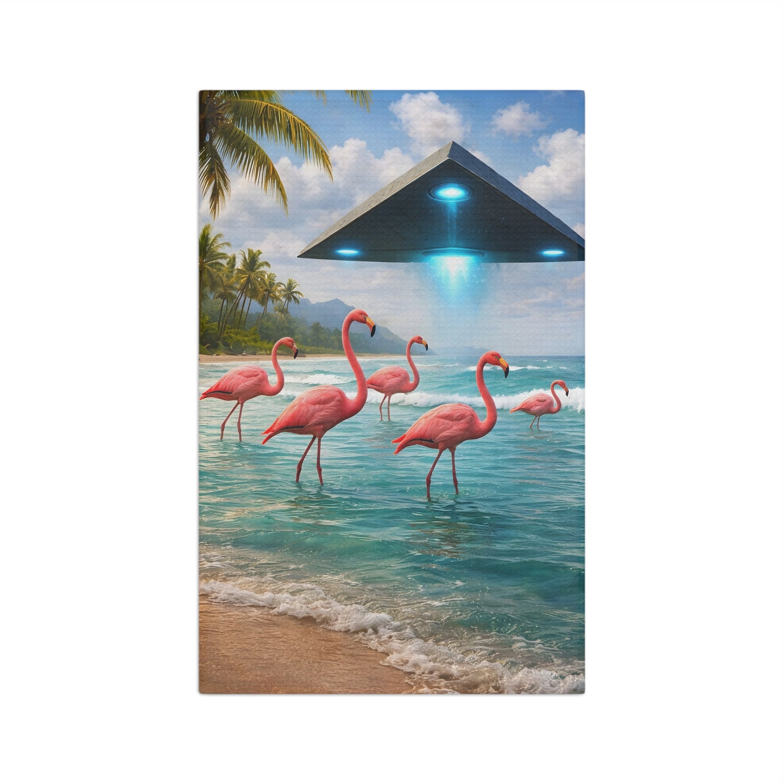 Microfiber Coffee/Tea Towel ~ UFO & Beach Flamingos