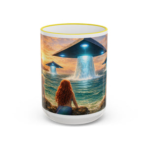 Accent Rim & Handle Coffee Mug — UFO & Mermaids