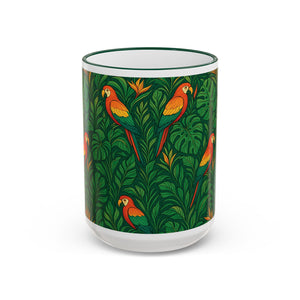 Accent Rim & Handle Coffee Mug ~ Parrot Family
