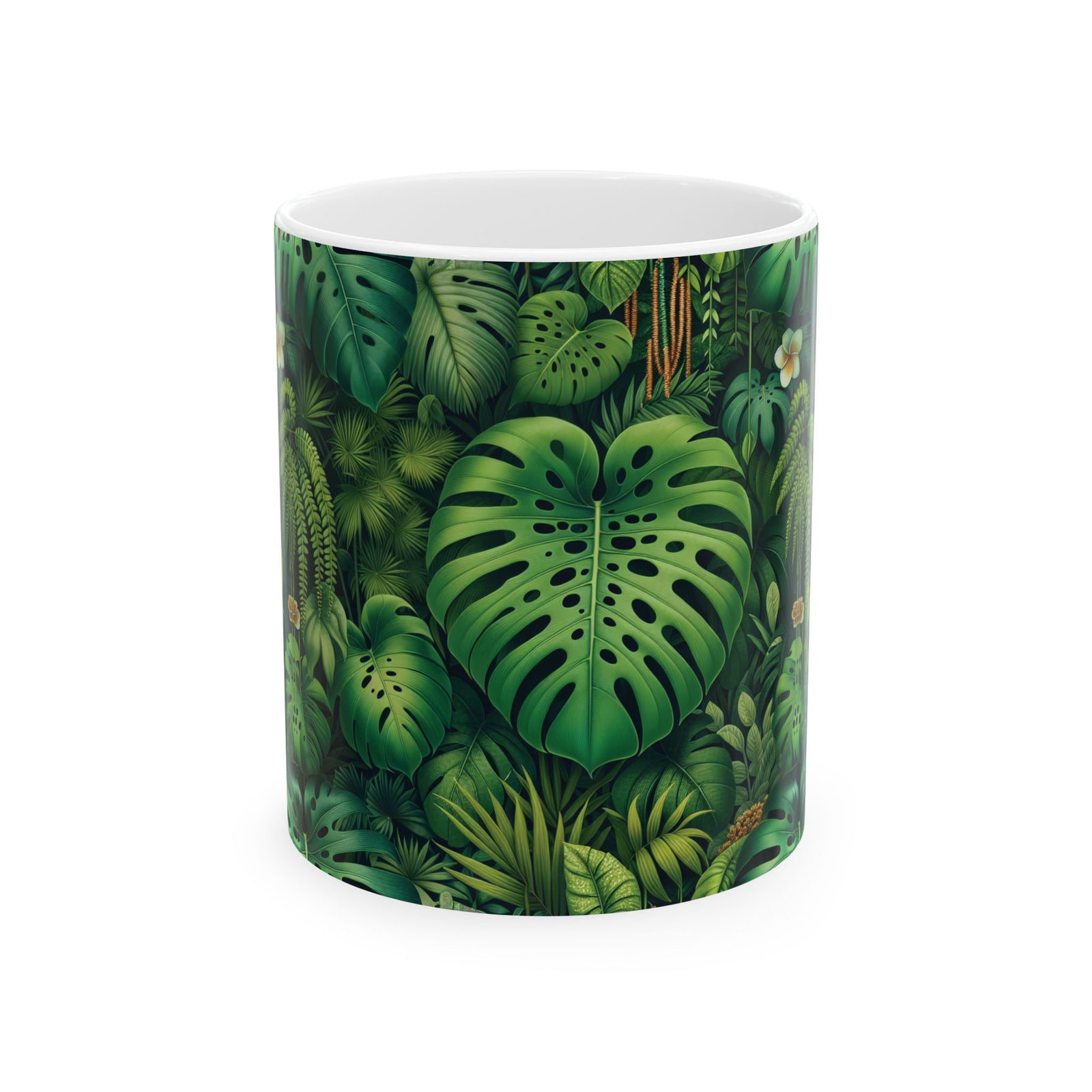 Ceramic White Mug - 11oz & 15oz, Rainforest Greenery