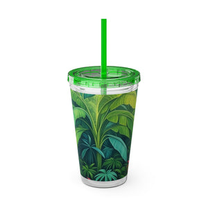 Tropical Tumbler with Straw | 16oz Colorful Travel Cup / Sleeping Spot