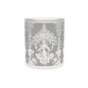 Tropical Metallic Mug, Gold or Silver - Pearl Lady Toile, Grey