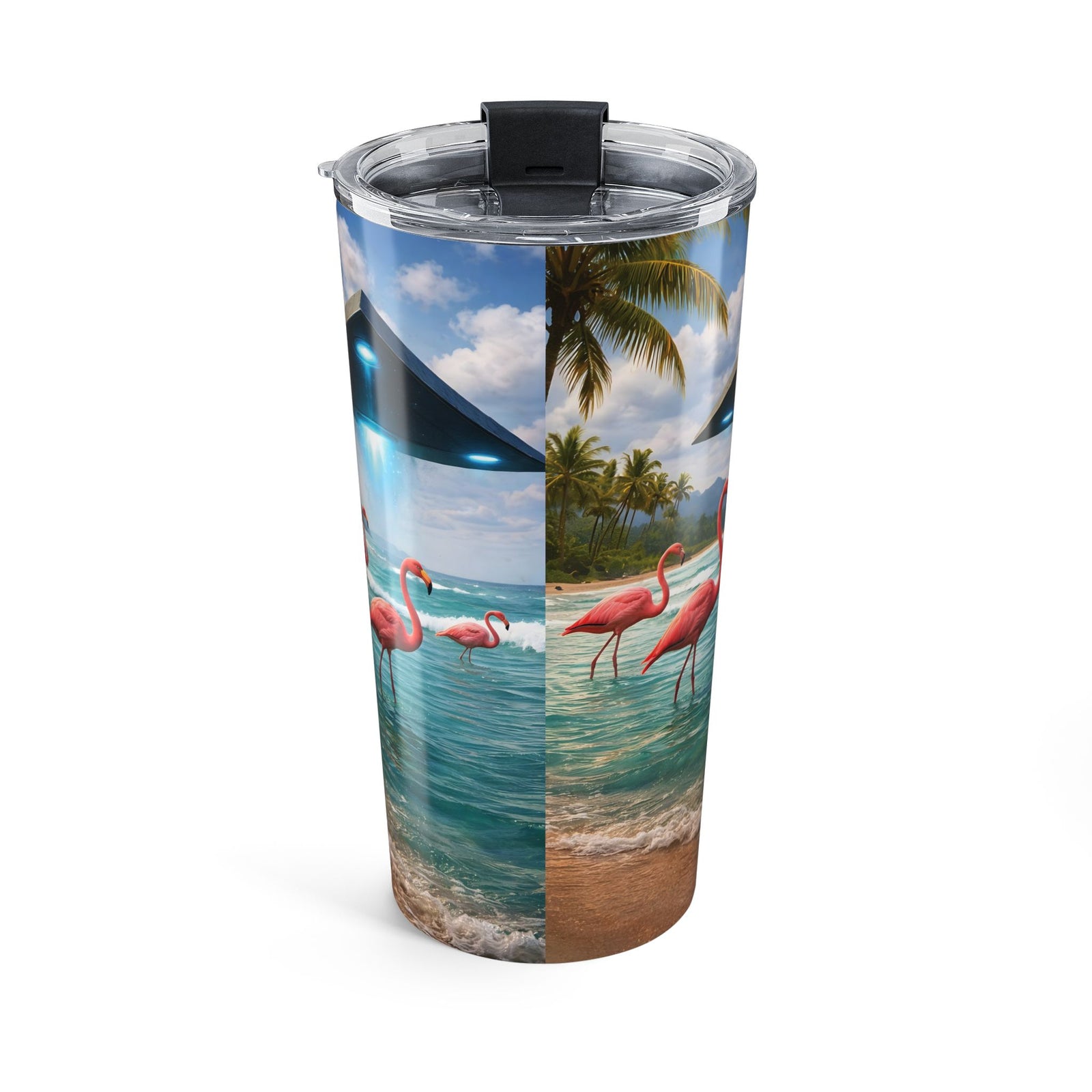 20oz Tropical UFO & Flamingo Tumbler – Insulated Coffee Travel Cup