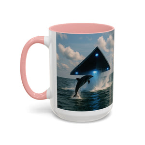 Accent Coffee Mug (11, 15oz), 8 Colors - UFO and Dolphin