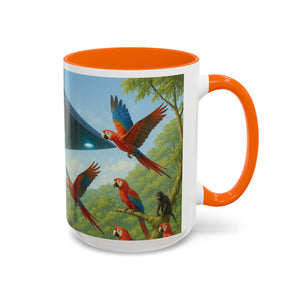 Accent Coffee Mug (11, 15oz), 8 Colors - UFO and Macaws