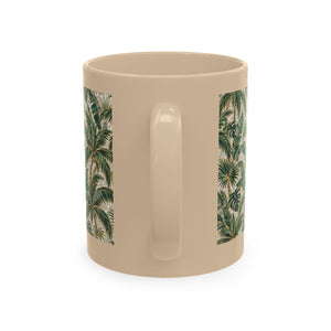 Tropical Ceramic Mug, 11 oz — Palm Mosaic Leaves Coffee Cup