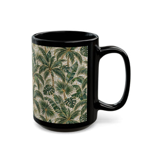 TropicalBlack Mug, 11 & 15 oz – Botanical Palm Mosaic Coffee Cup