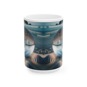 Ceramic White Mug - 11oz & 15oz, Beach Illusion Ball