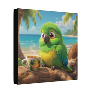 Tropical Beach Canvas - Lulu the Parrot Coffee Wall Art, Black