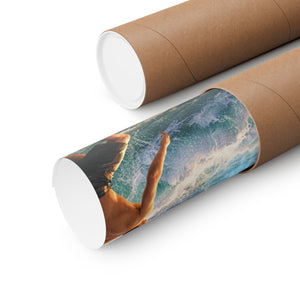 Surfing Encounter UFO Poster — Matte Vertical Sci‑Fi Beach Art Print