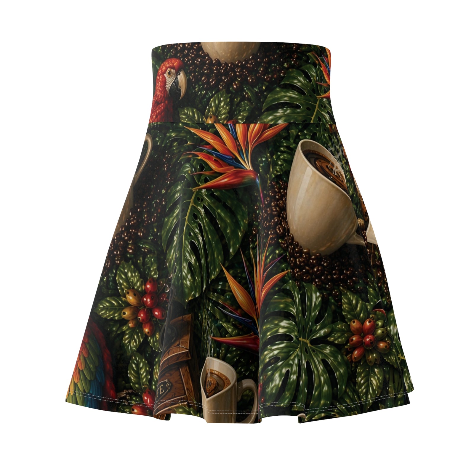 Tropical Parrot Skater Skirt — Tropics Coffee Floral Print
