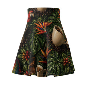 Tropical Parrot Skater Skirt — Tropics Coffee Floral Print