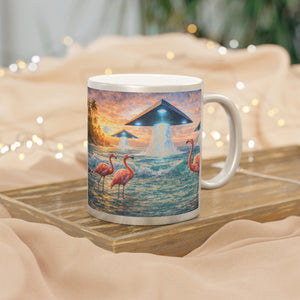 Tropical Metallic Mug, Gold or Silver - UFOs & Flamingos