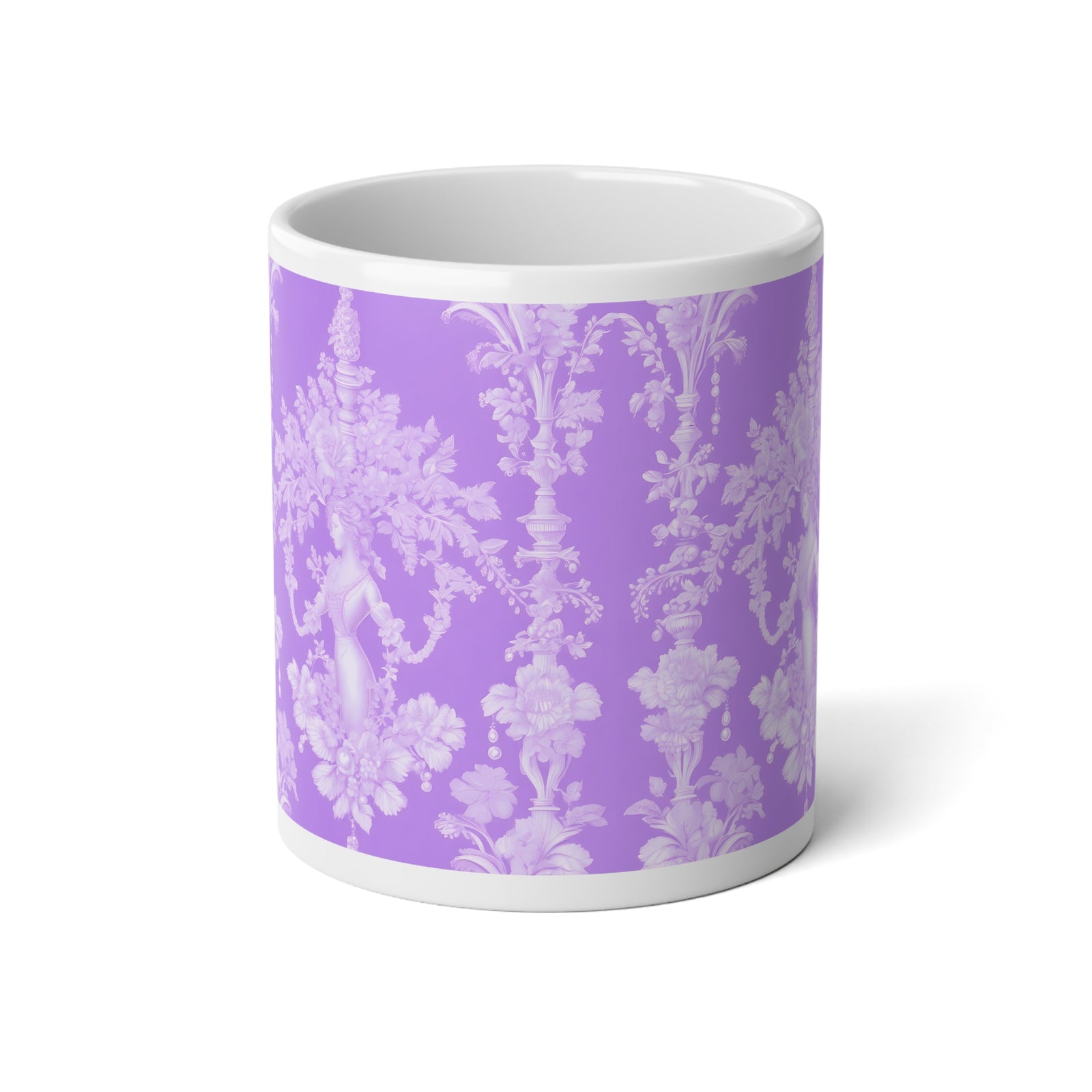 Jumbo Mug, 20oz, Pearl Lady Toile, Amethyst | Tropical Coffee Cup