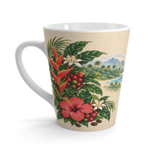 Tropical Parrot Latte Mug – Hawaiian Beach, Hibiscus & Blue Macaw Coffee Cup