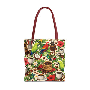 Tropical Parrots & Coffee Tote Bag, Green - 3 Sizes