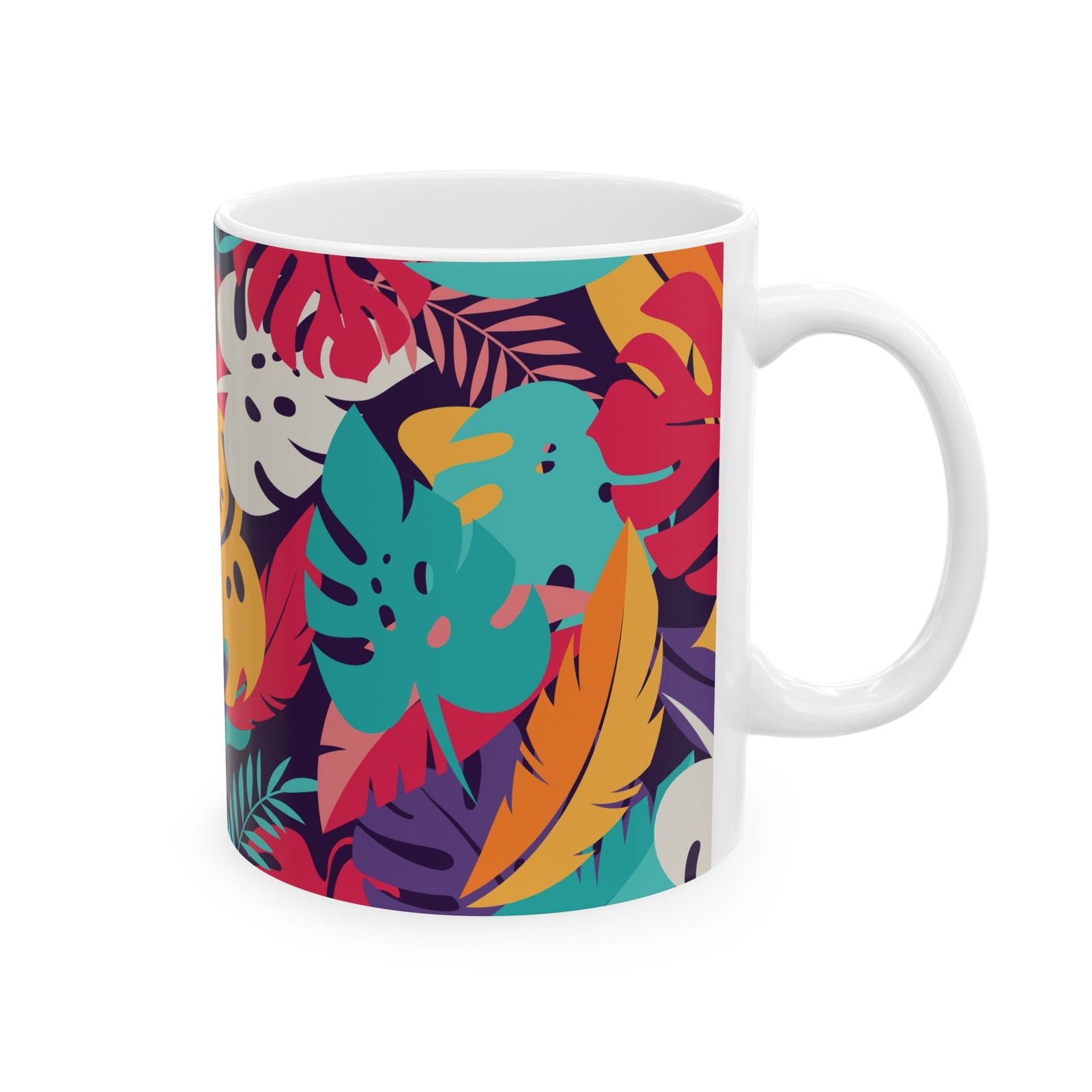 Ceramic White Mug - Colorful Rainforest Plants