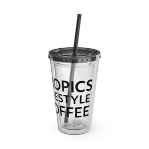 Tropical Tumbler with Straw | 16oz: Tropics Lifestyle Coffee Parrot Logo