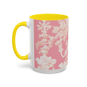 Accent Color Coffee Mug (11, 15oz), Pearl Lady Toile/Hibiscus Pink