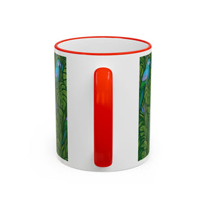 Accent Rim & Handle Coffee Mug ~ Parrot Family, Blue