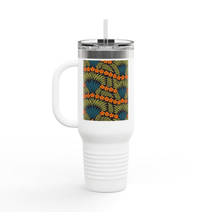 Insulated Travel Mug, 40oz / Hibiscus Fan Dance, Orange - Perfect for Outdoor Adventures
