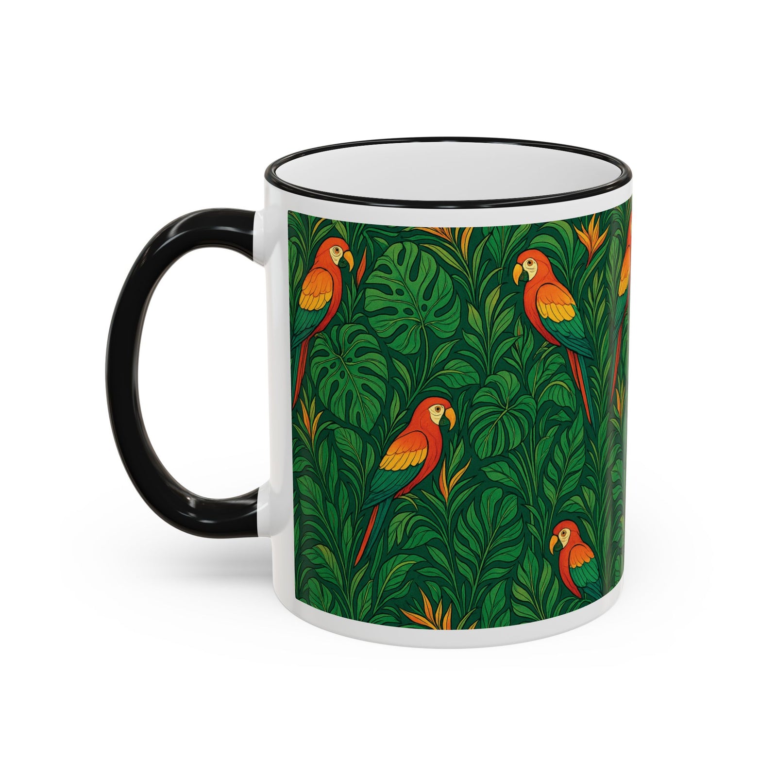 Accent Rim & Handle Coffee Mug ~ Parrot Family