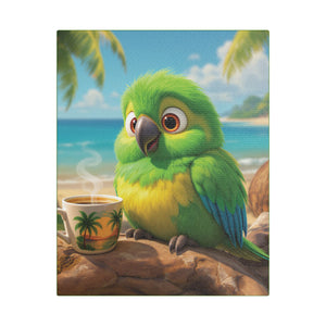 Tropical Beach Canvas - Lulu the Parrot Coffee Wall Art, Green