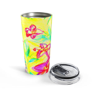 20oz Tumbler - Bright Tropi Doodle Yellow Travel Cup