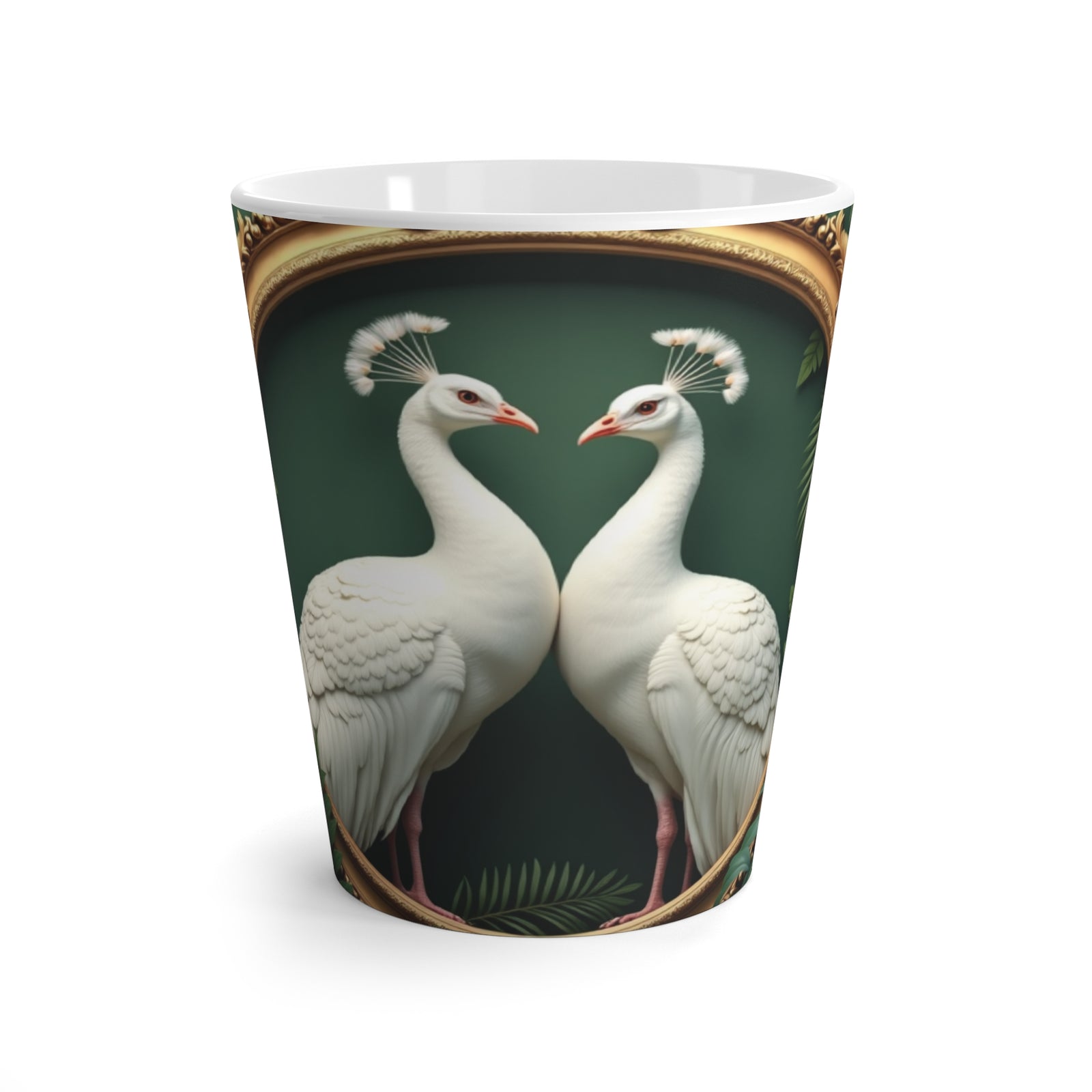 White Latte Mug / Framed White Peacocks