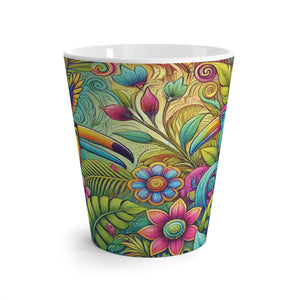 Latte White Mug - Colorful Parrots / Rainforest Music