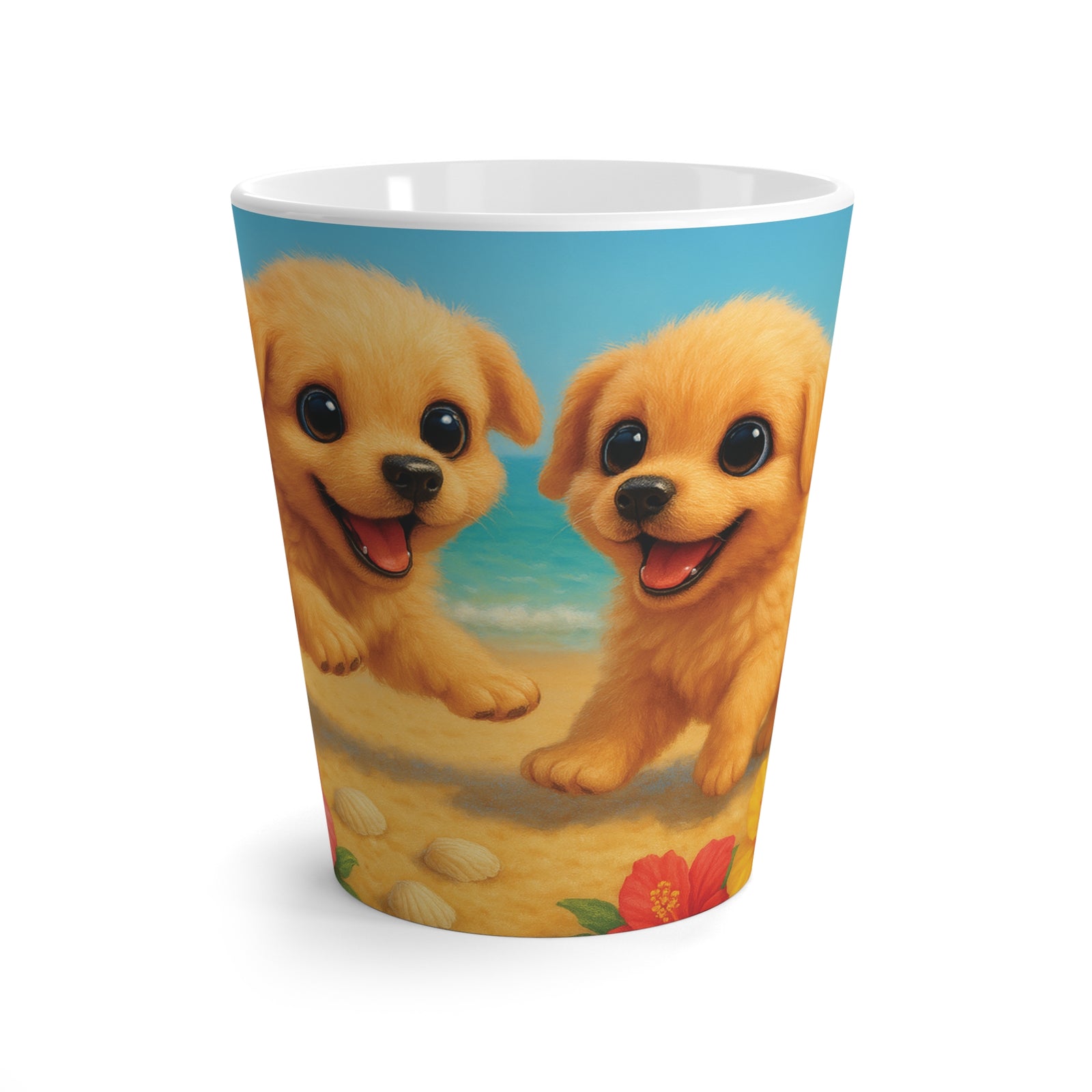 Latte White Mug - Two Puppies on Beach