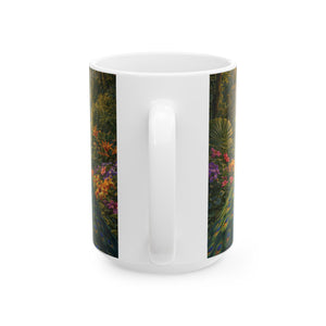 Black Coffee Mug: UFO and 2 Peacocks