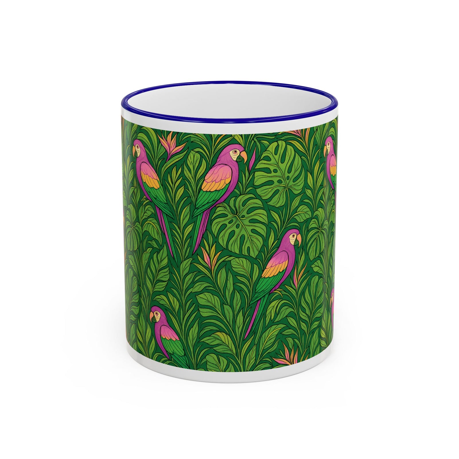 Accent Rim & Handle Coffee Mug ~ Parrot Family, Pink