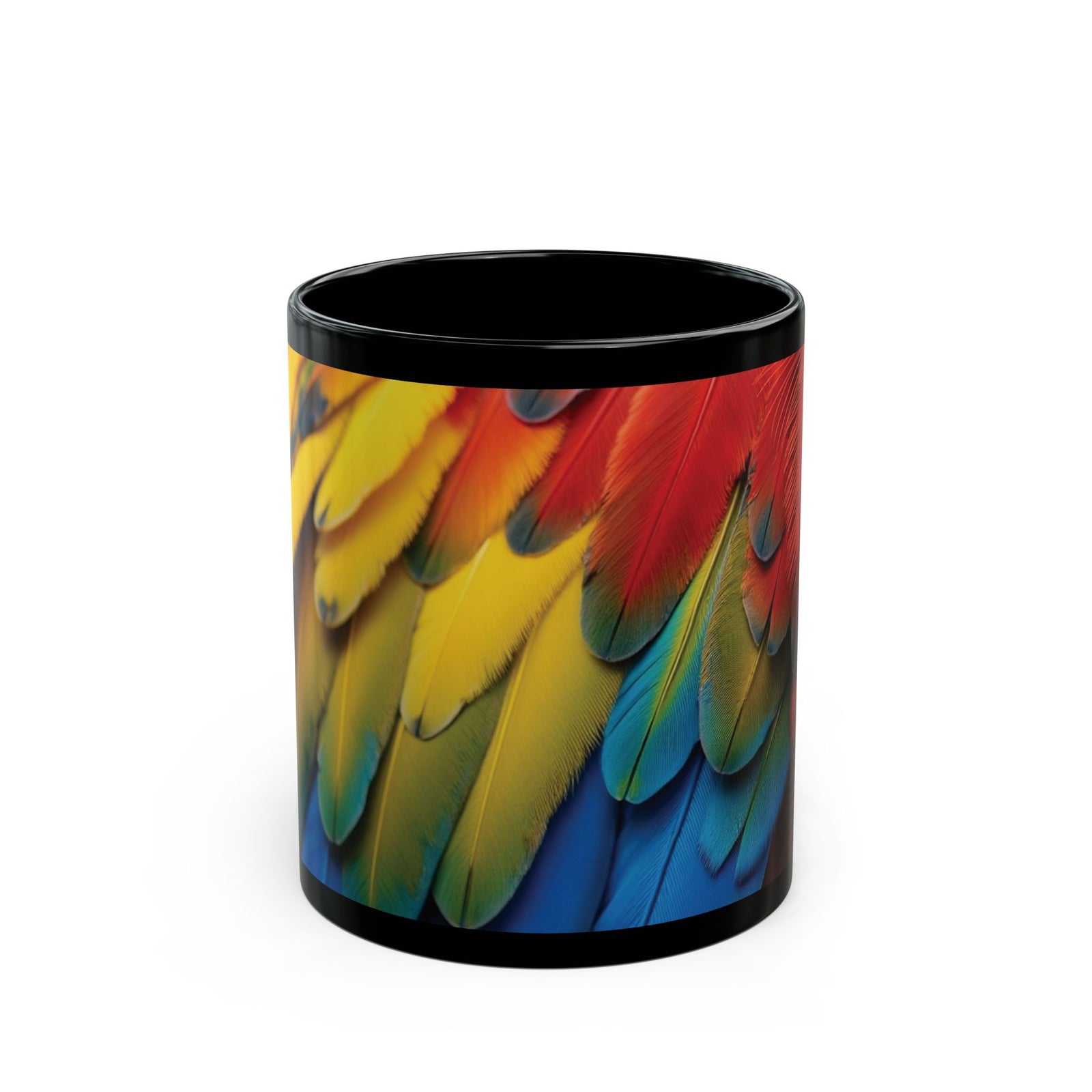 Parrot Feather Black Mug — Vibrant Tropical Coffee Cup (11oz & 15oz)